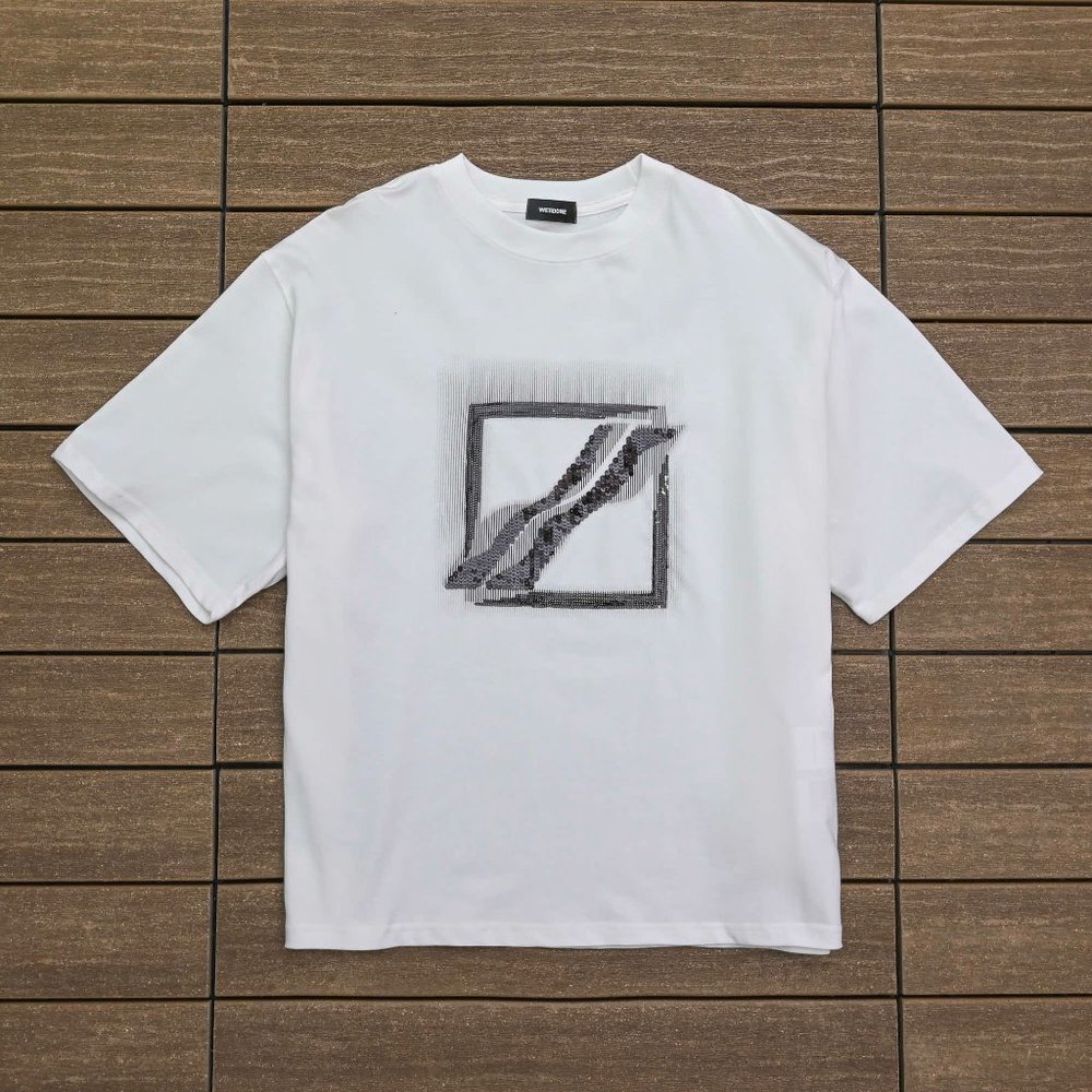 We11 Done Chest Sequined Large Square Logo T Shirt